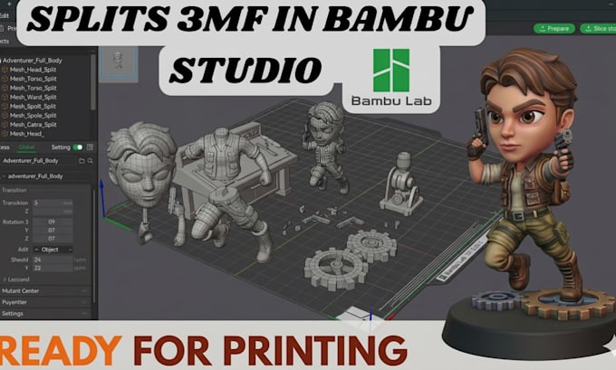 color 3d model stl to 3mf split slice in bambu studio and multicolor 3d printing