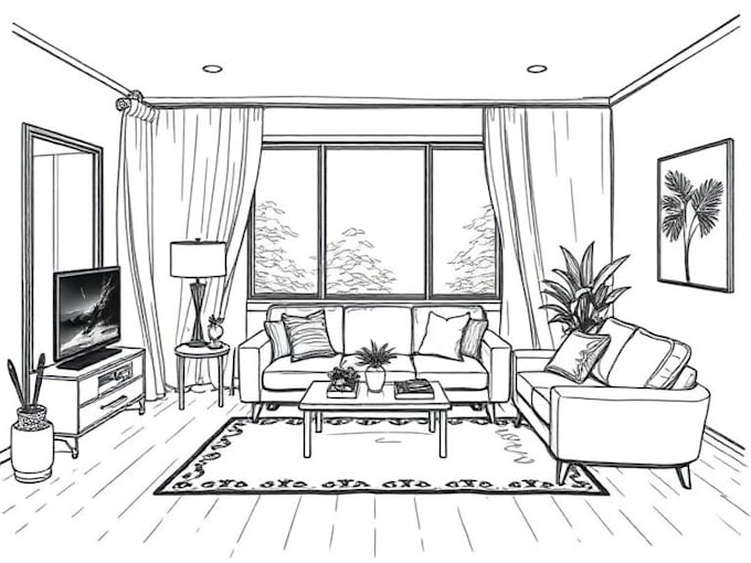 make living room interior sketch, illustration