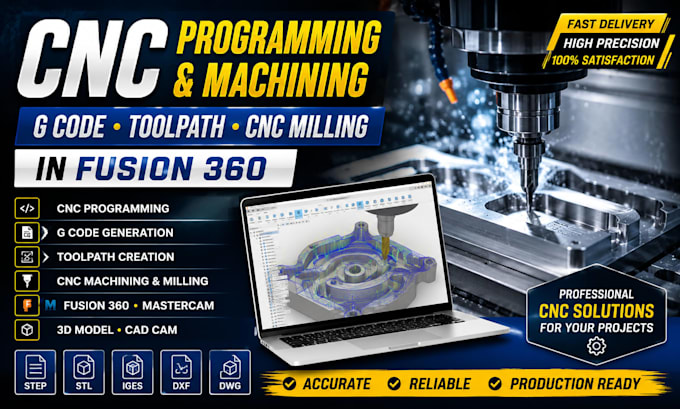 do cnc programming, g code, toolpath, cnc machining and milling in fusion 360