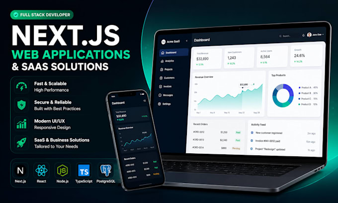 develop full stack nextjs react web applications and saas software