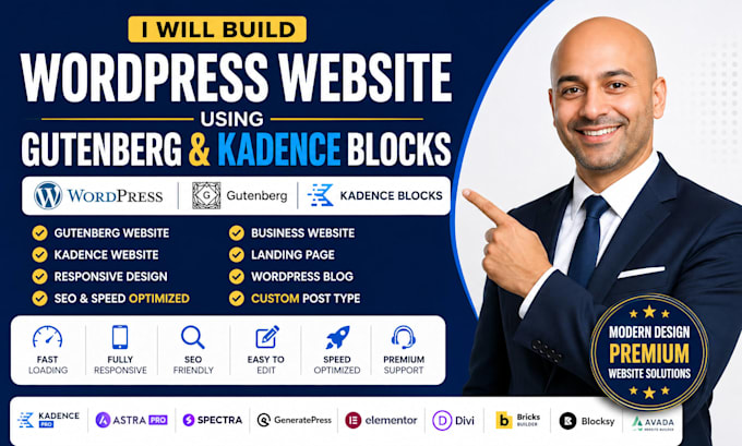 build wordpress website using guttenberg and kadence blocks