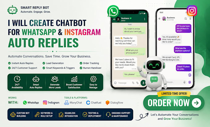 create chatbot for whatsapp and instagram auto replies