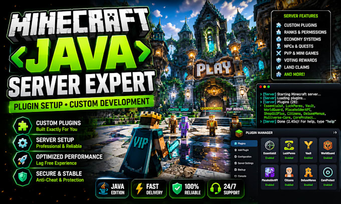 develop and setup professional minecraft java servers and plugins