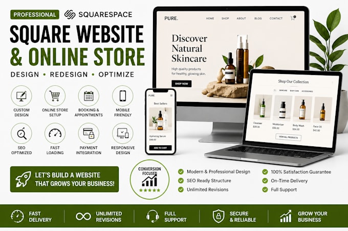 create square site, online store design and redesign