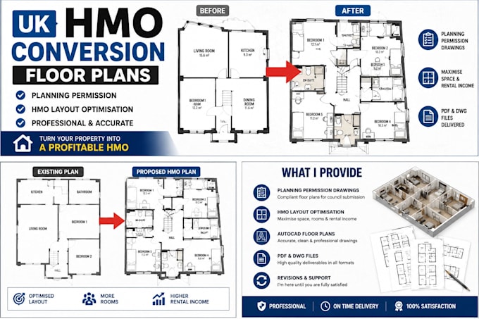 design UK hmo conversion floor plans for planning permission