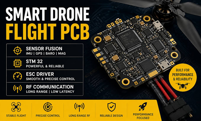 create smart drone flight pcb sensor fusion stm 32 esc driver rf communication