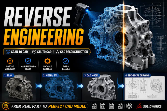 do reverse engineering and stl to cad conversion from 3d scan for 3d modeling