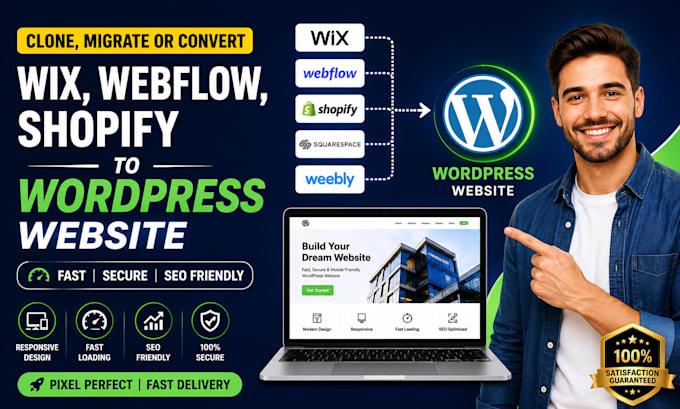 clone, migrate or convert wix, webflow, shopify to wordpress website, houzez
