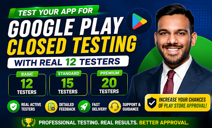 test your app for google play close testing with real 12 testers
