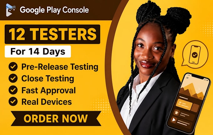 provide 12 testers for google play closed testing for 14 days 20 app testers