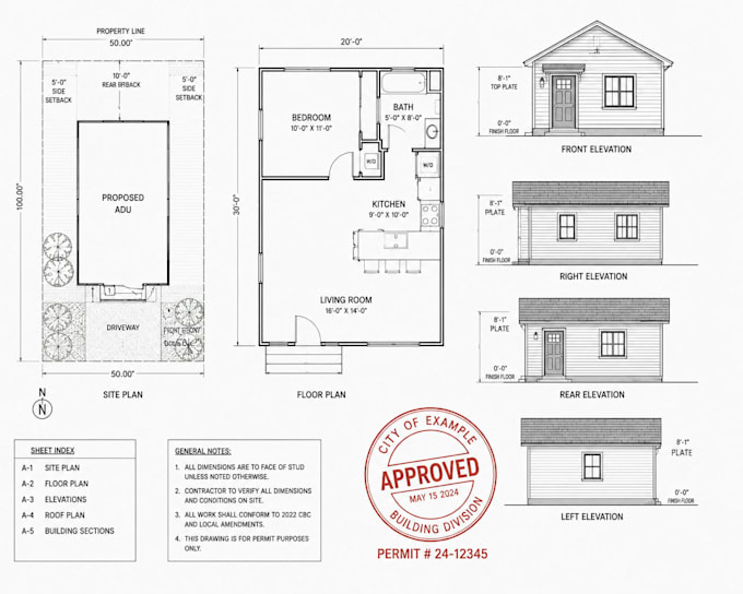 create adu permit drawings, 2d floor plans, garage conversion for city approval