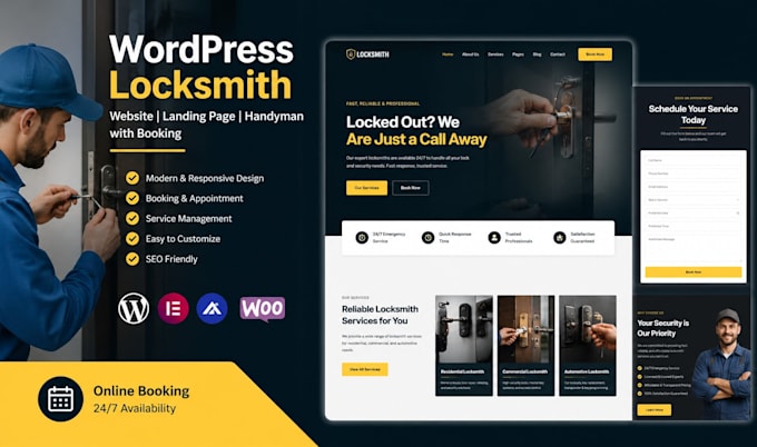 wordpress locksmith website locksmith landing page handyman website with booking