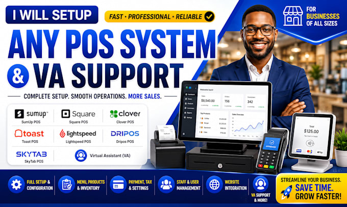 setup sumup pos square pos clover toast website lightspeed dripos pos skytab VA