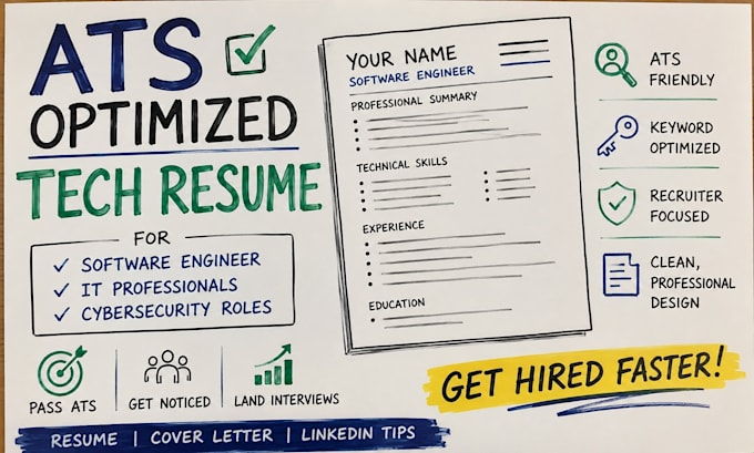 write an ats optimized tech resume for software engineer, IT and cybersecurity