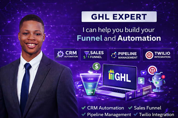 design gohighlevel sales funnel ghlcrm landingpage workflow automation ,funnel