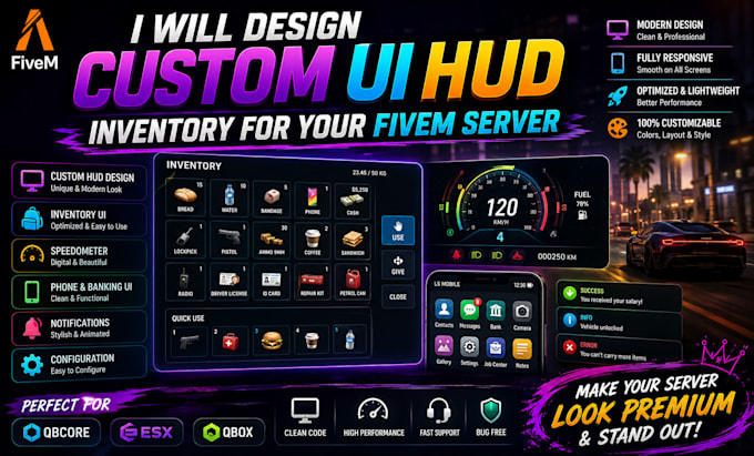 design custom UI hud inventory for your fivem server