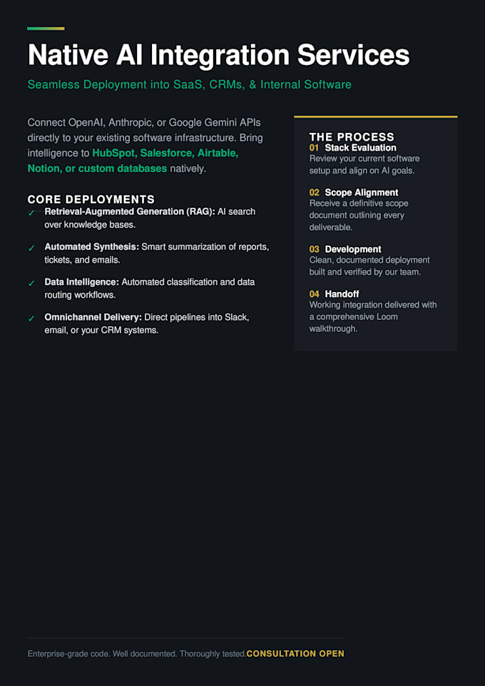integrate ai into your existing app, CRM, or workflow using gpt or claude API