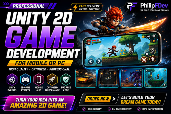 develop unity 2d game for android, ios mobile or PC unity game development