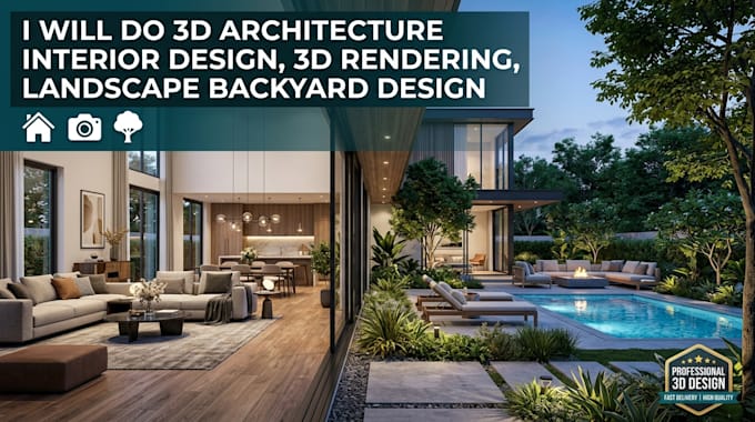 do 3d architecture interior design, 3d rendering, landscape backyard design