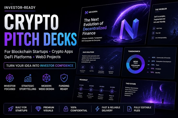 design crypto startup pitch for blockchain startups crypto apps defi platforms