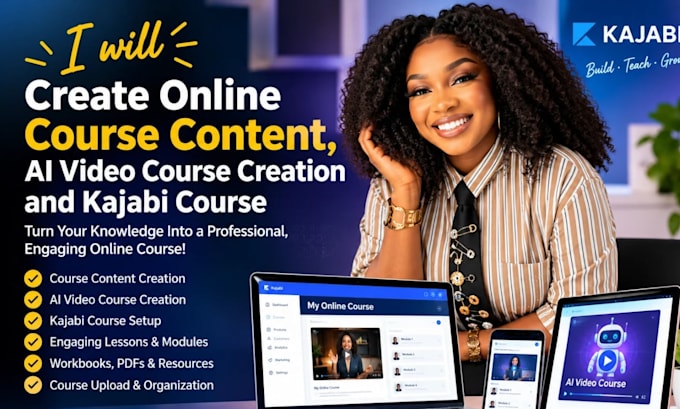create online course content, ai video course creation kajabi course