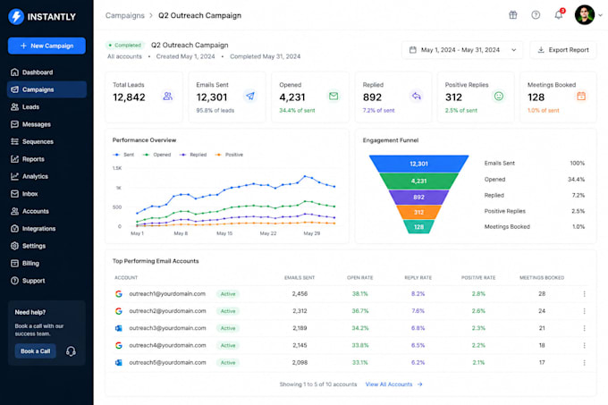 setup instantly cold email outreach system