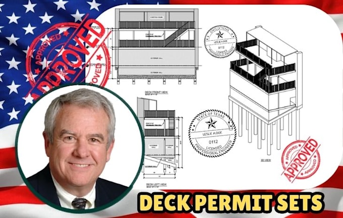 licensed architect for deck plan, patio, pouch, additions pe stamp for permit