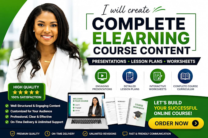 create elearning course content, presentations, lesson plans and worksheet