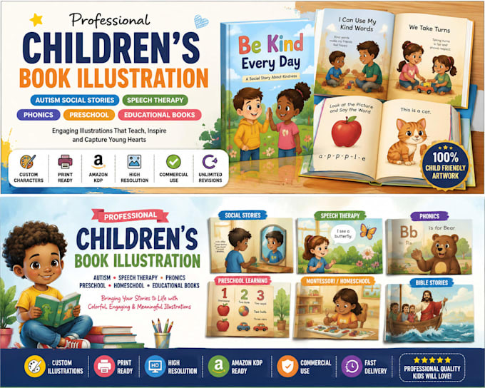 illustrate autism social story, speech therapy, phonics kids books