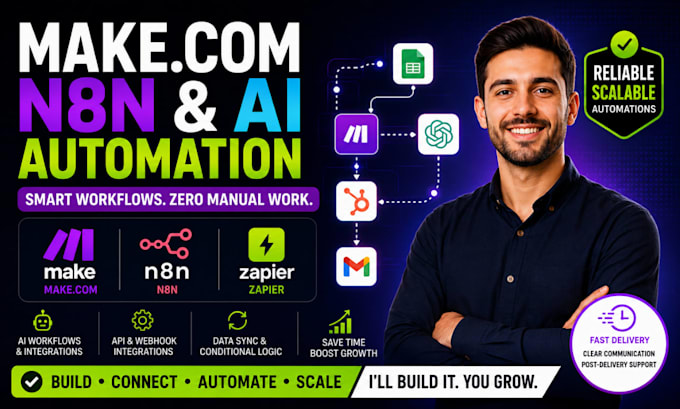 fix make com automation, make com setup, make com scenario n8n ai agent expert