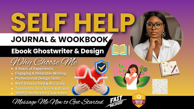 self help journal, workbook, ebook ghostwriter, research, design and formatting