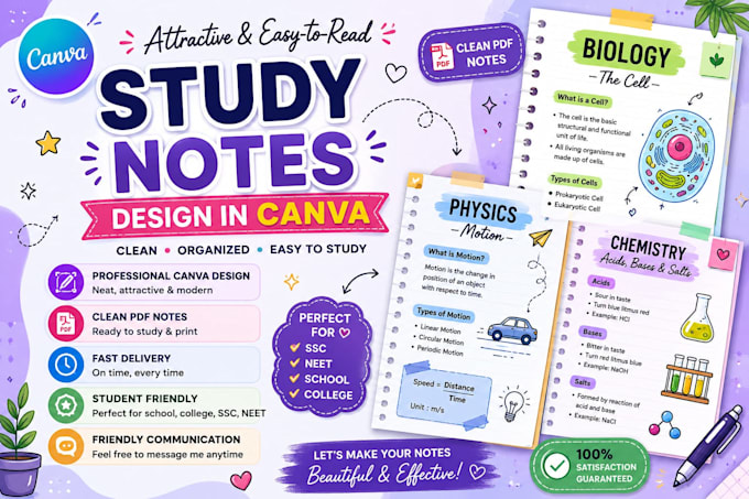 design attractive study notes in canva