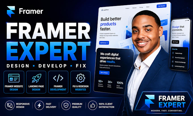 framer website design,  framer landing page, fix framer website development
