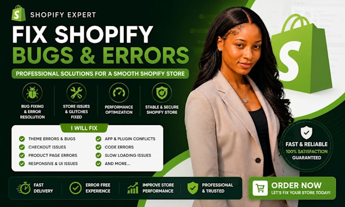 fix shopify bugs store errors and shopify website issue professionally