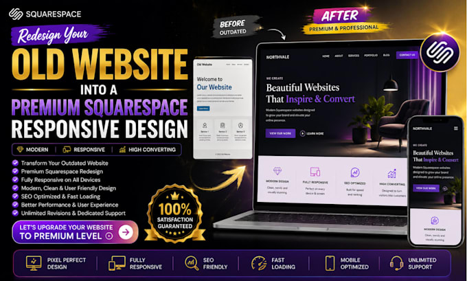 redesign old website into premium squarespace responsive design