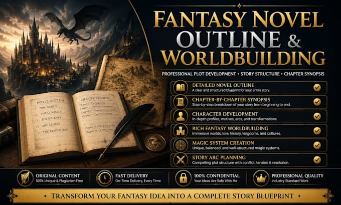 write your fantasy novel outline, plot, worldbuilding and chapter synopsis