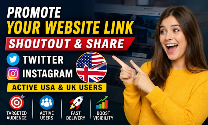 promote shoutout share website link twitter ig post  active usa uk active users