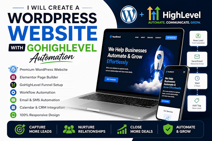 create a wordpress website and gohighlevel automation funnel