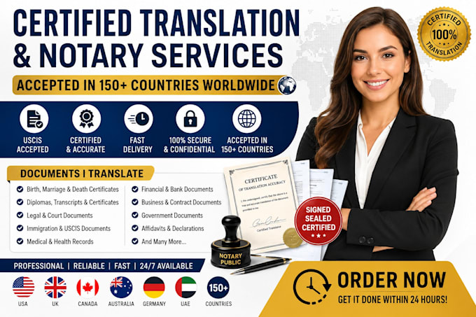 provide certified translation with notary stamp certifcation