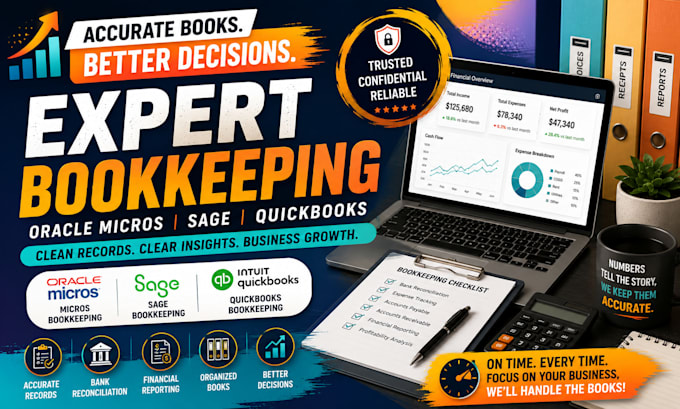 manage oracle micros, sage, and quickbooks bookkeeping