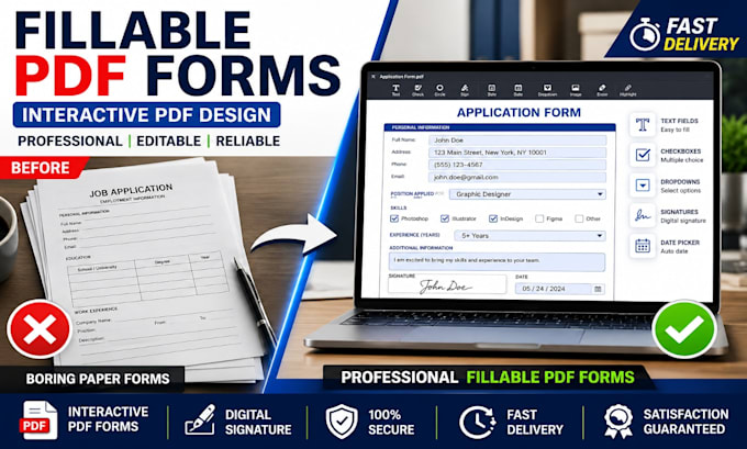 design fillable PDF forms, interactive PDF, editable forms