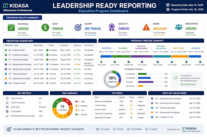 create an executive project roadmap and master schedule