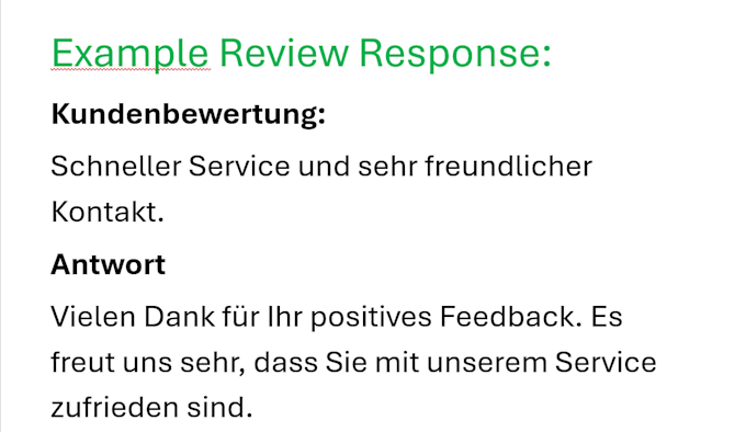 write professional german review responses