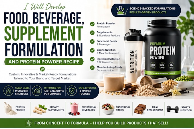 develop food, beverage and supplement product formulation, protein powder recipe