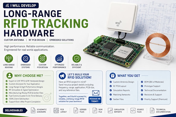 design uhf rfid antenna, long range tracking system and rf pcb