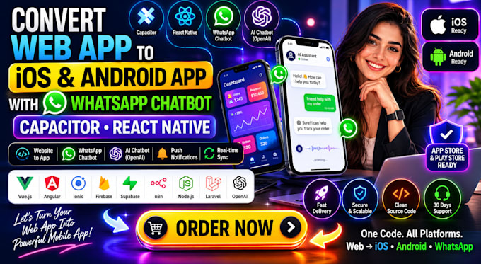 convert html webapp to ios android app whatsapp chatbot with capacitor react js