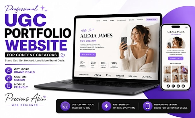 create a professional ugc creator portfolio website landing page