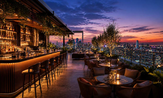 render restaurant, lounge, nightclub, rooftop bar cgi visualization