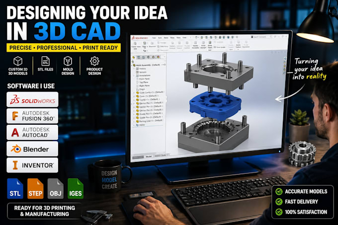 create 3d printable stl file for product, mold, prototype, or custom design