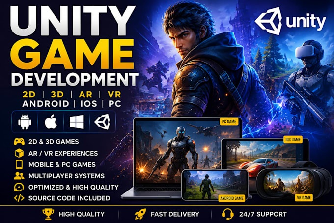 develop 2d 3d unity game, ar VR mobile game for android ios and PC